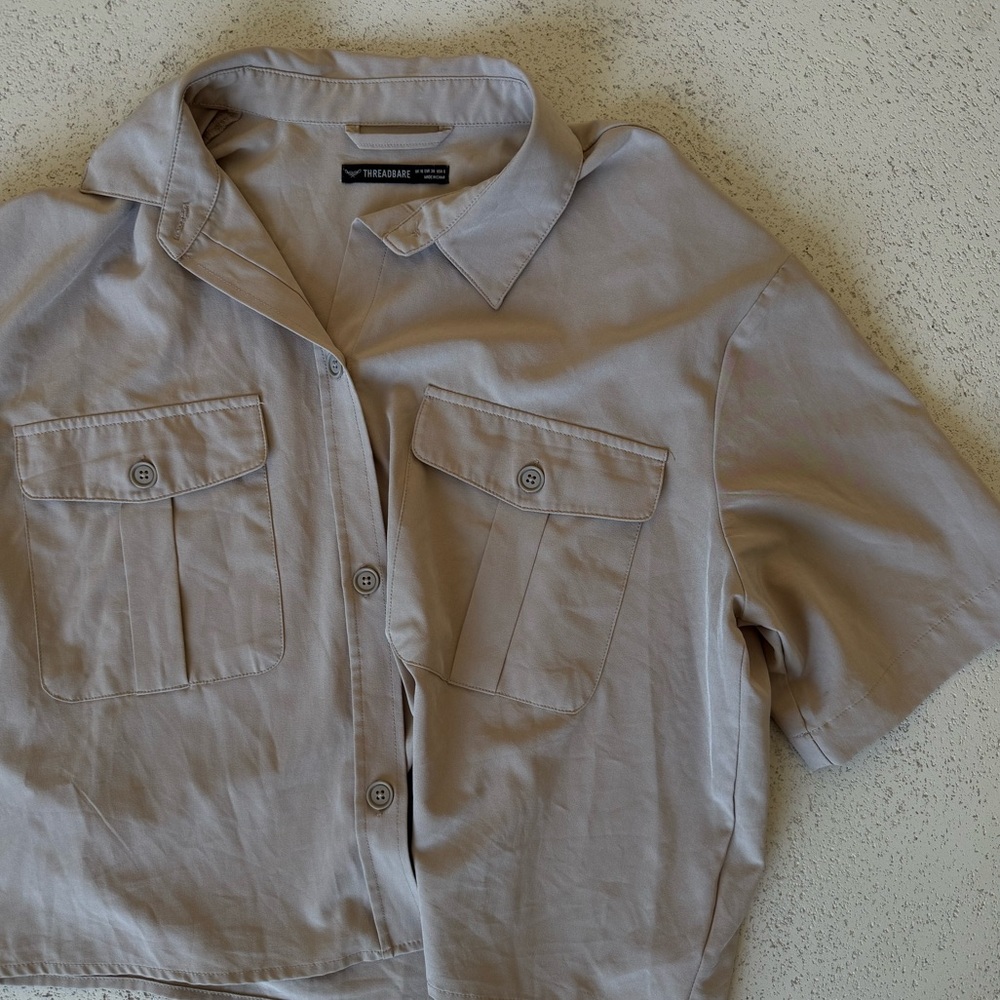 Threadbare cargo short sleeve shirt in stone